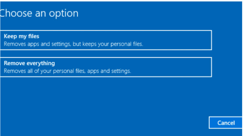 fix Factory Reset Windows 10